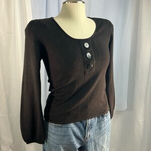 Cato black long sleeve round neck sweater with button accent size medium